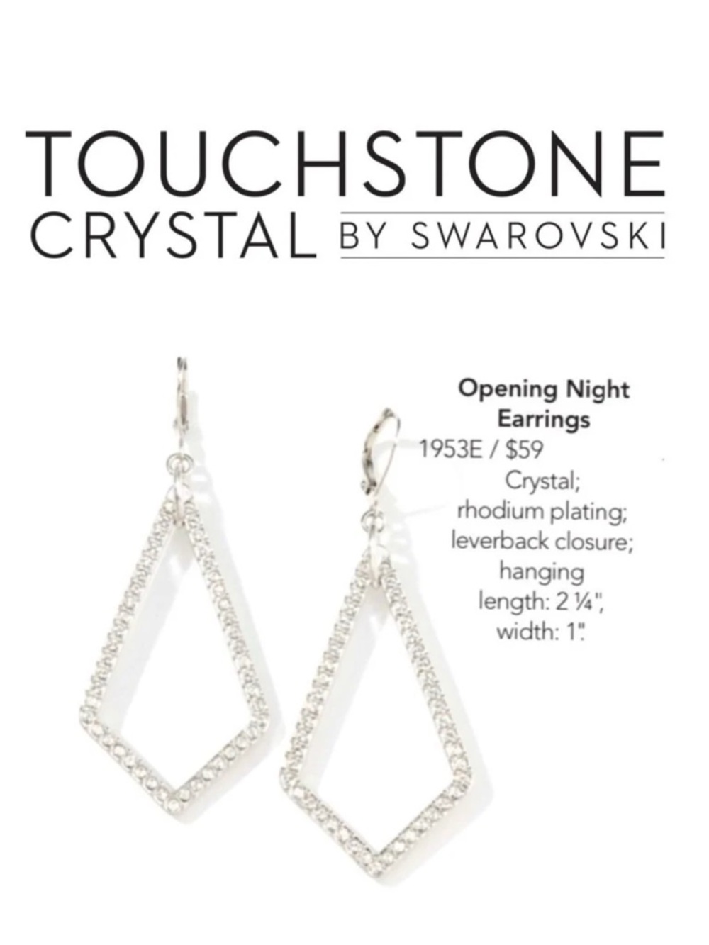 Touchstone Crystal Silver Open Diamond Crystal Drop Earrings